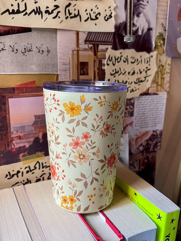 🪻​🌼 ​كوب حراري حجم ٣٥٠ مل ثيم ورد