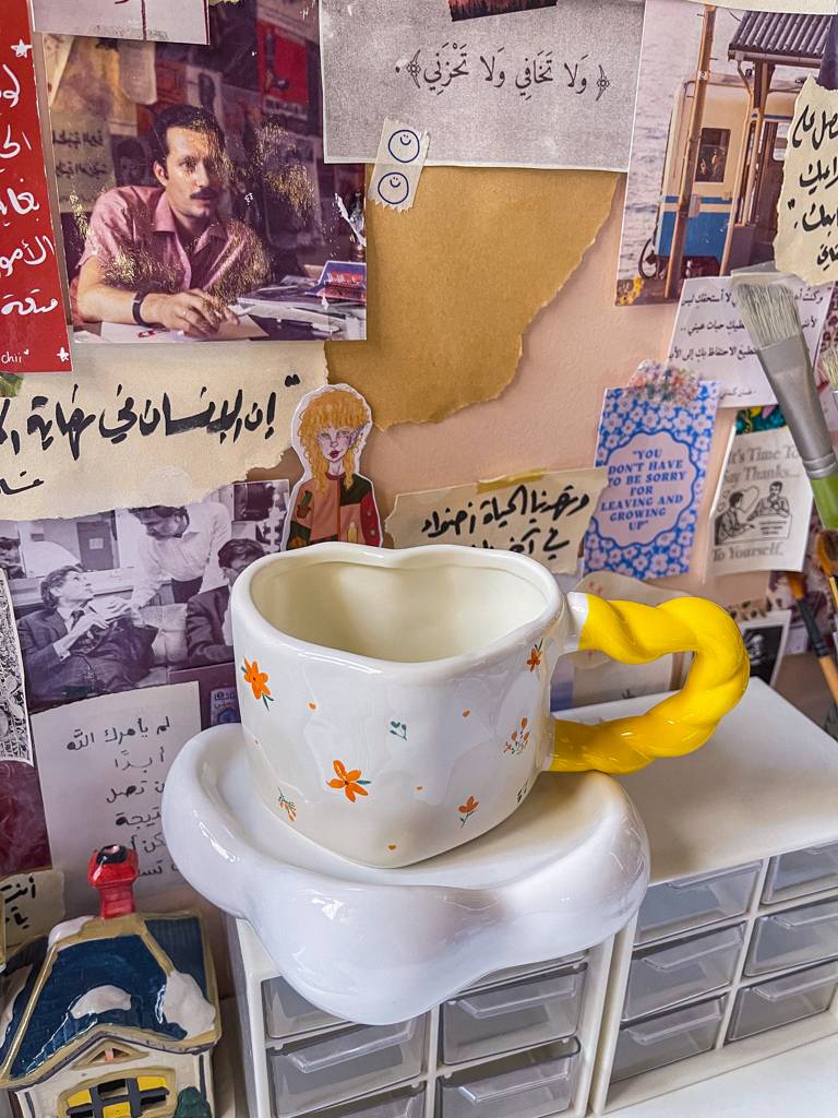 ☁️🌼كوب قلب هاندميد مع صحن منفوخ